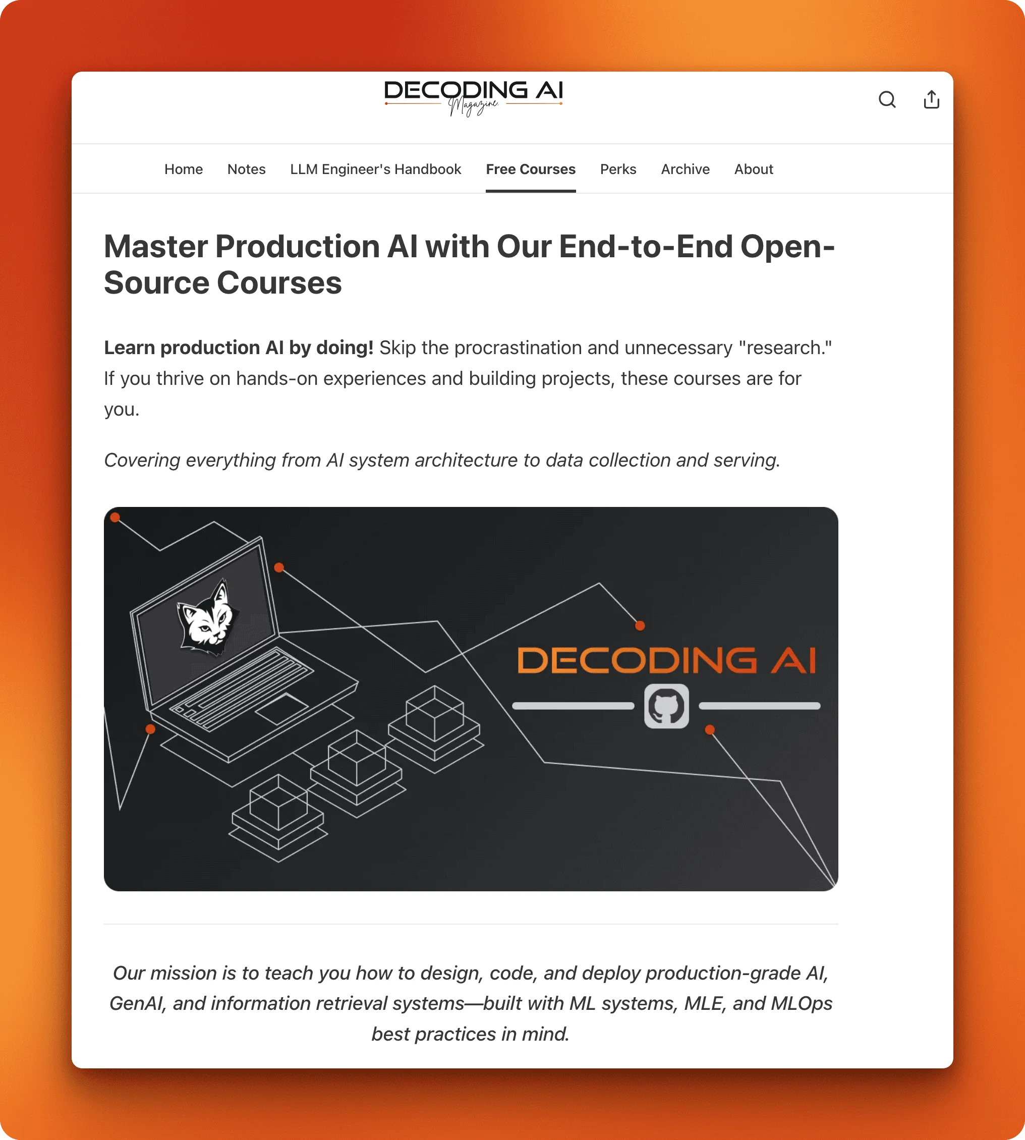 Decoding AI course platform teaching production-grade AI engineering with LLM Twin, PhiloAgents, and Enterprise MCP Systems using professional software practices
