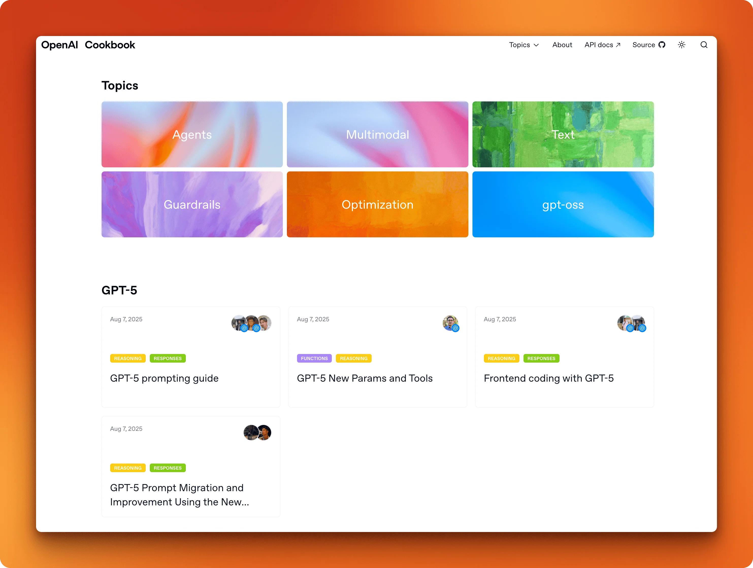 OpenAI Cookbook repository with production-ready Python and JavaScript examples for RAG systems, multi-agent workflows, and GPT-4 applications