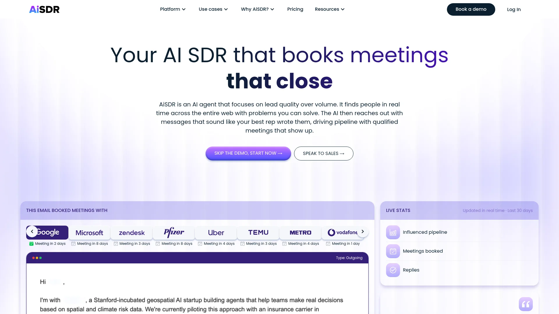 AiSDR homepage