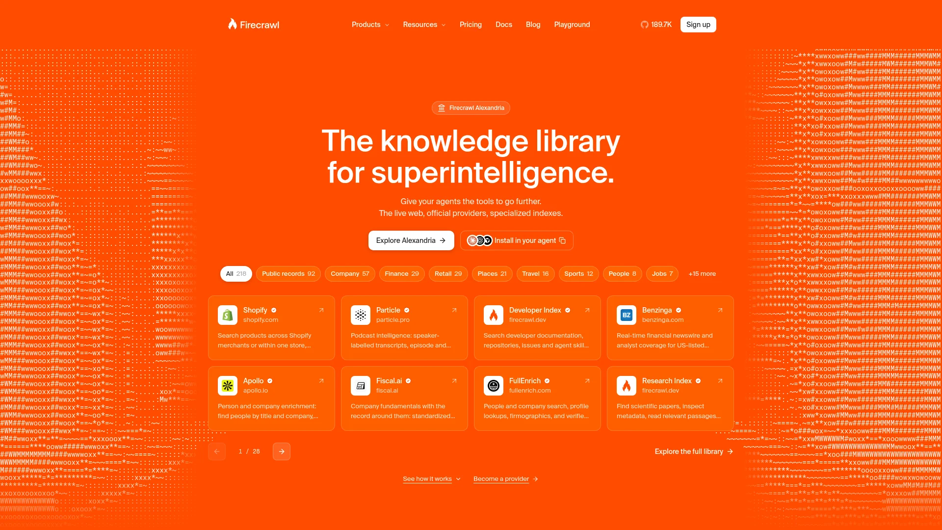 Firecrawl Alexandria homepage