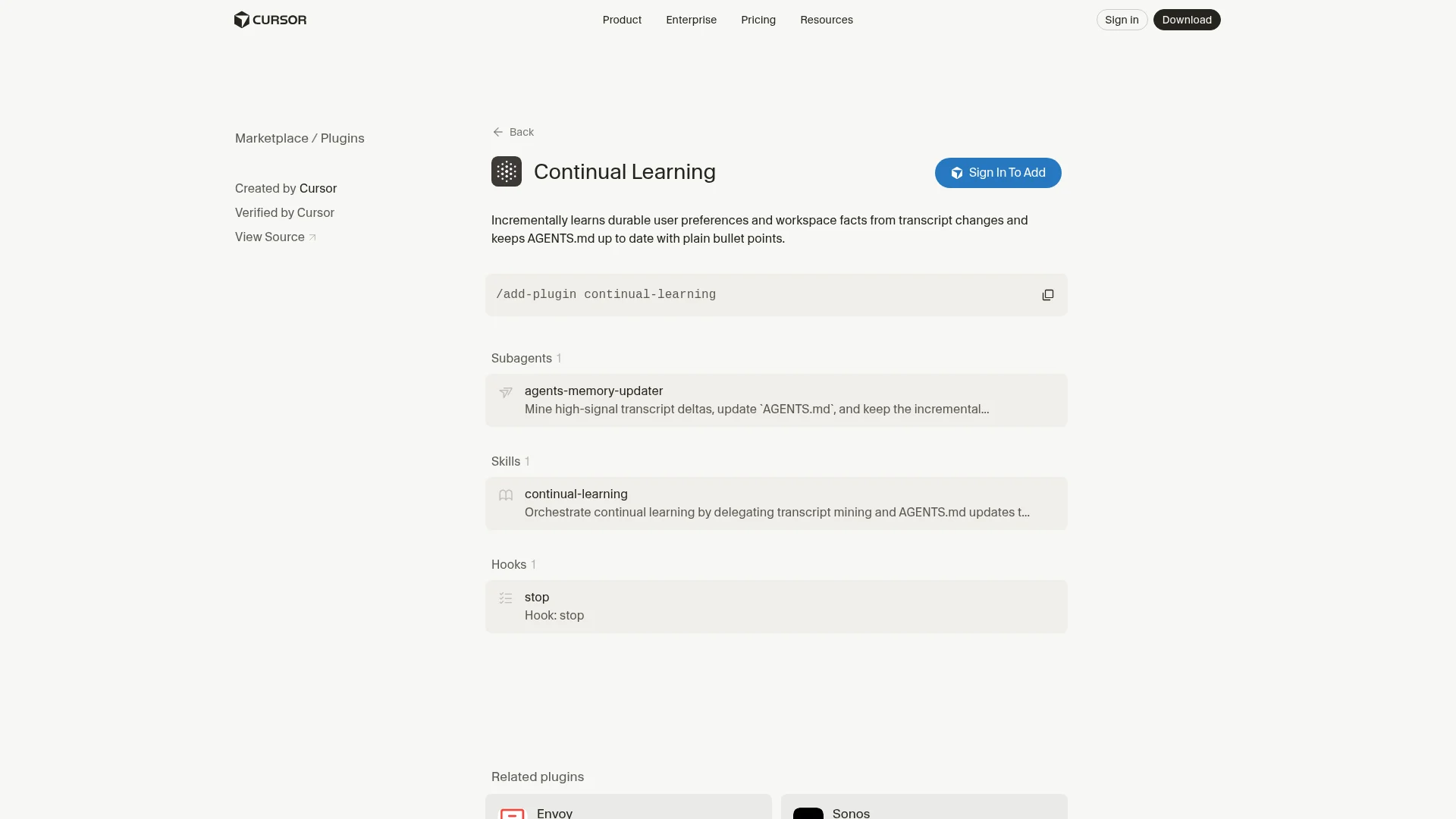 Continual Learning plugin in the Cursor Marketplace