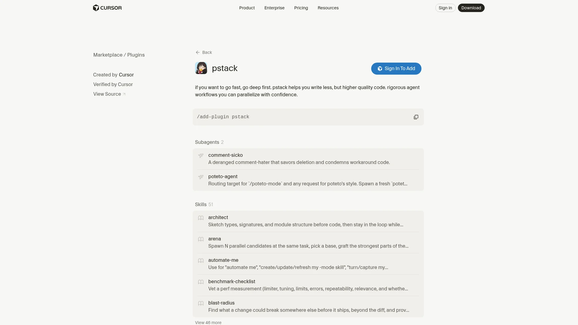 pstack plugin in the Cursor Marketplace