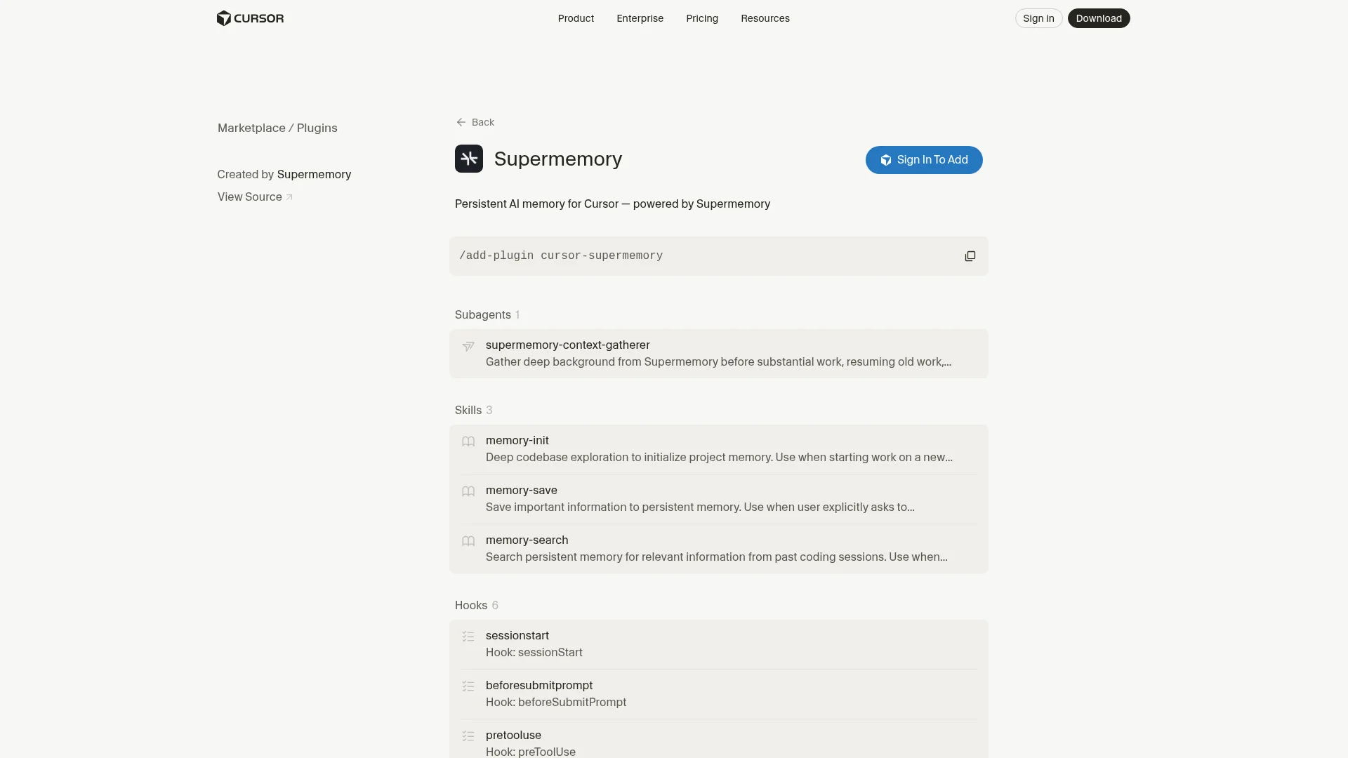 Supermemory plugin in the Cursor Marketplace
