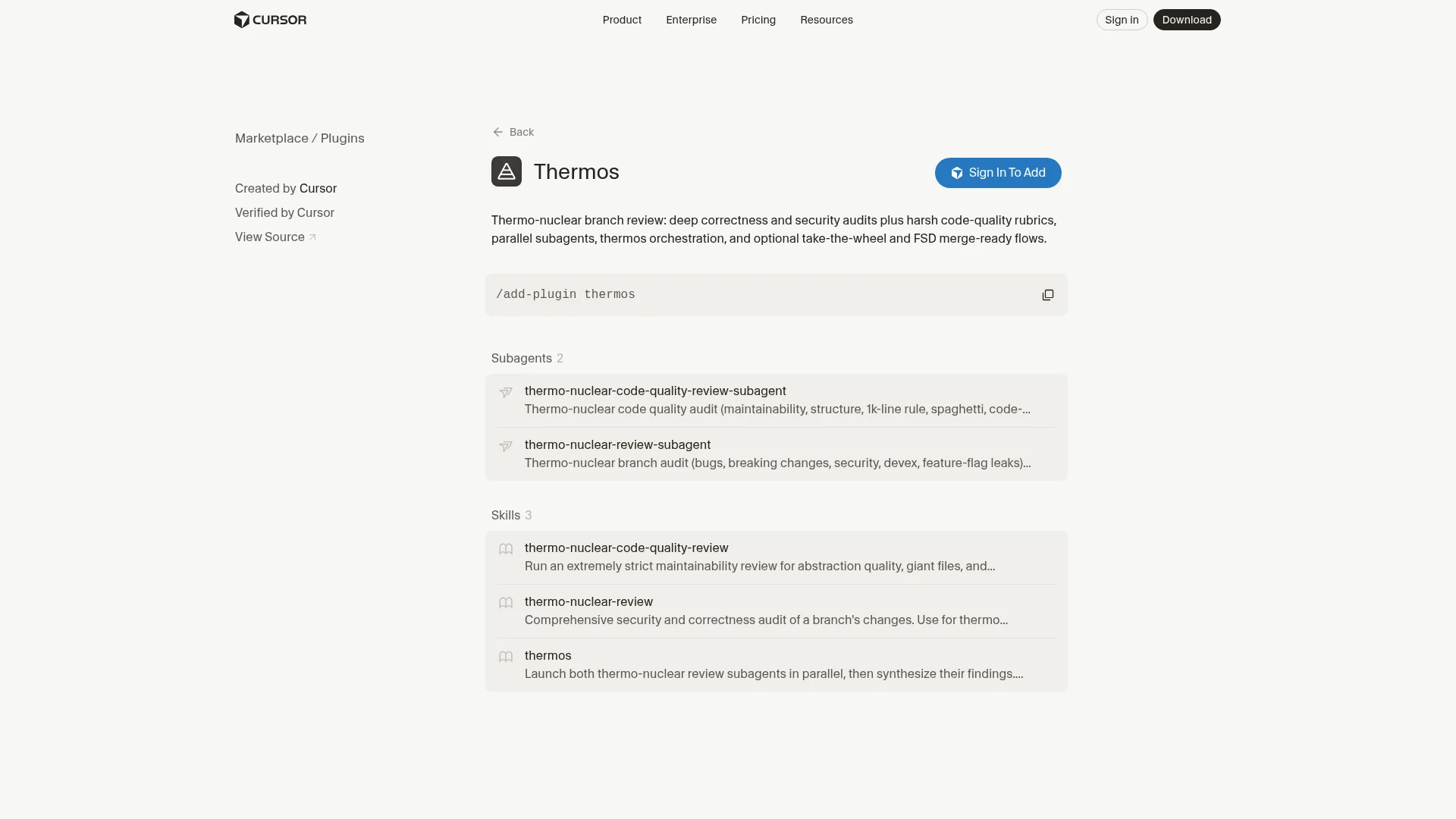 Thermos plugin in the Cursor Marketplace