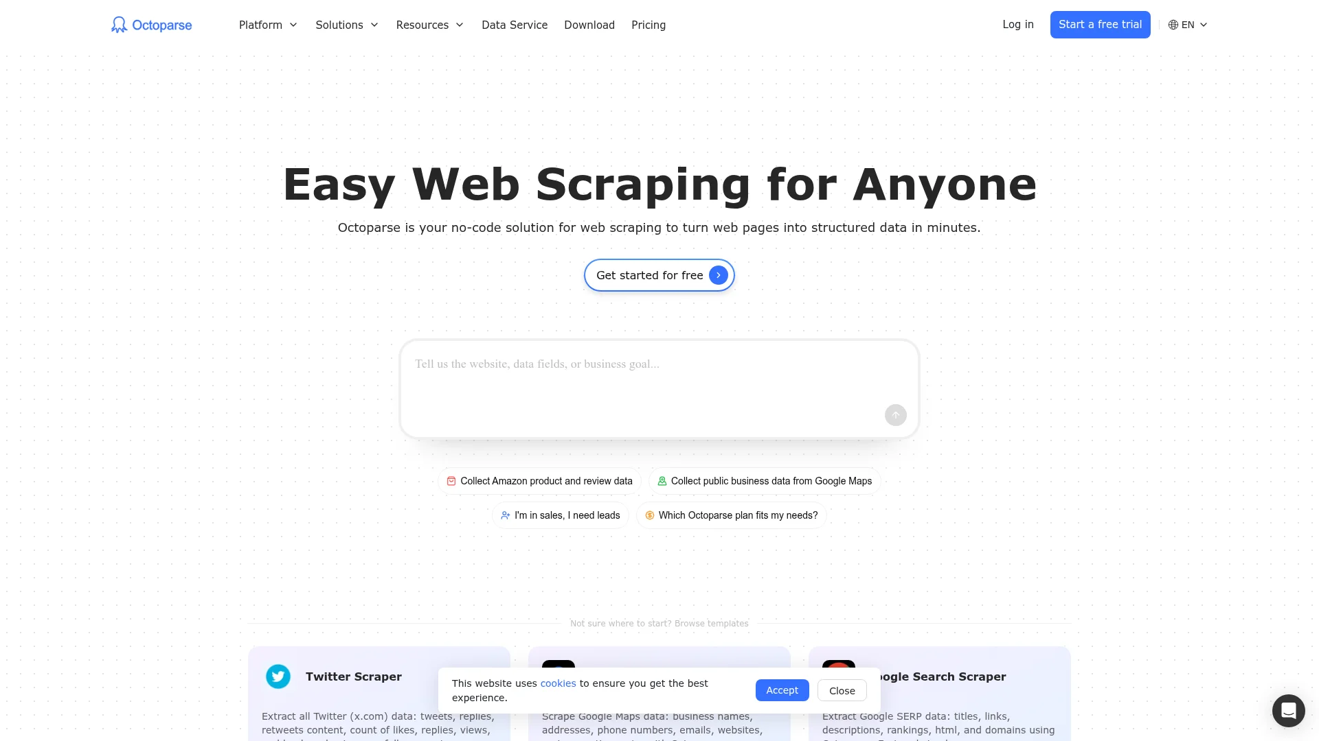 Octoparse homepage