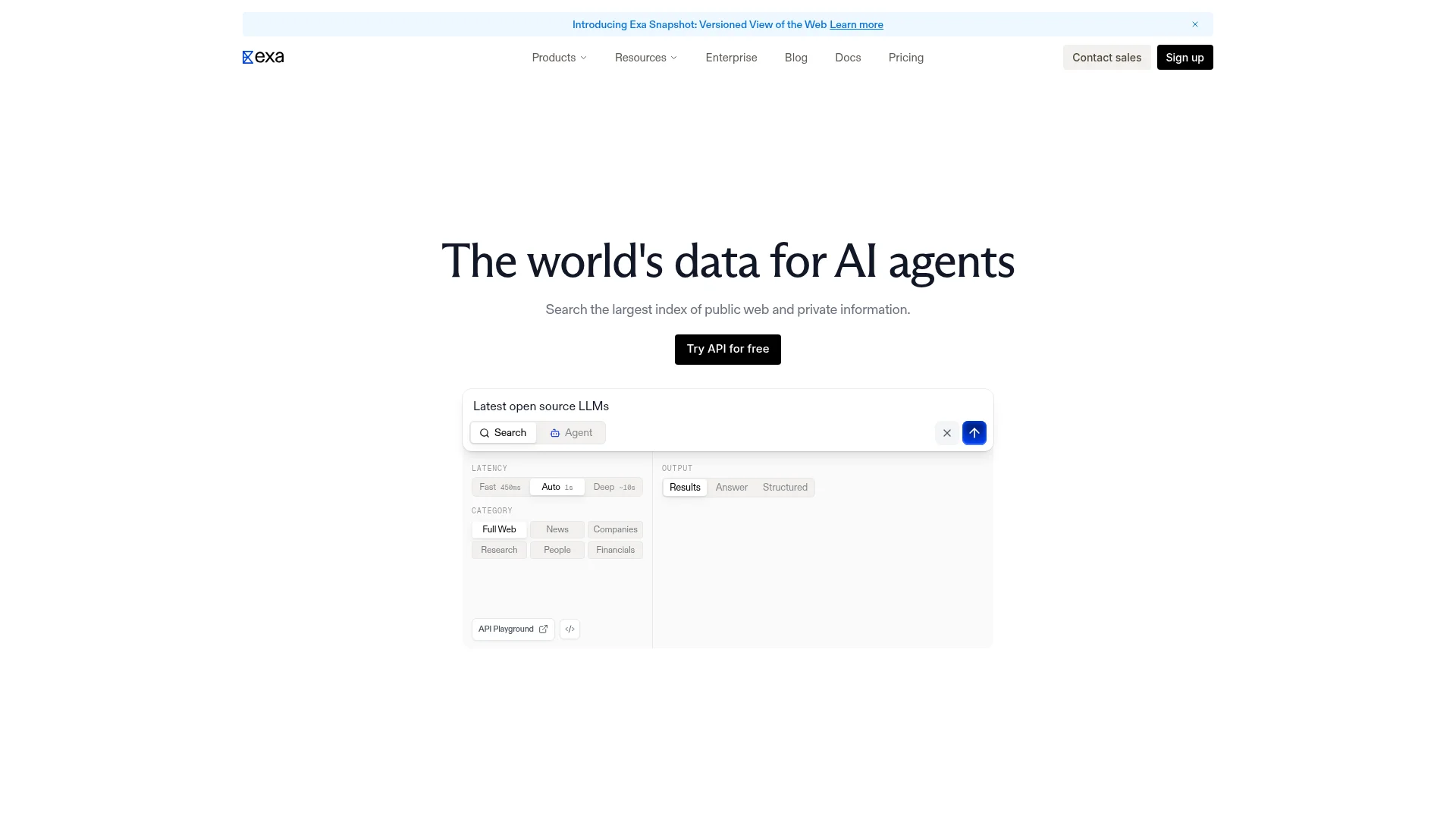 Exa homepage