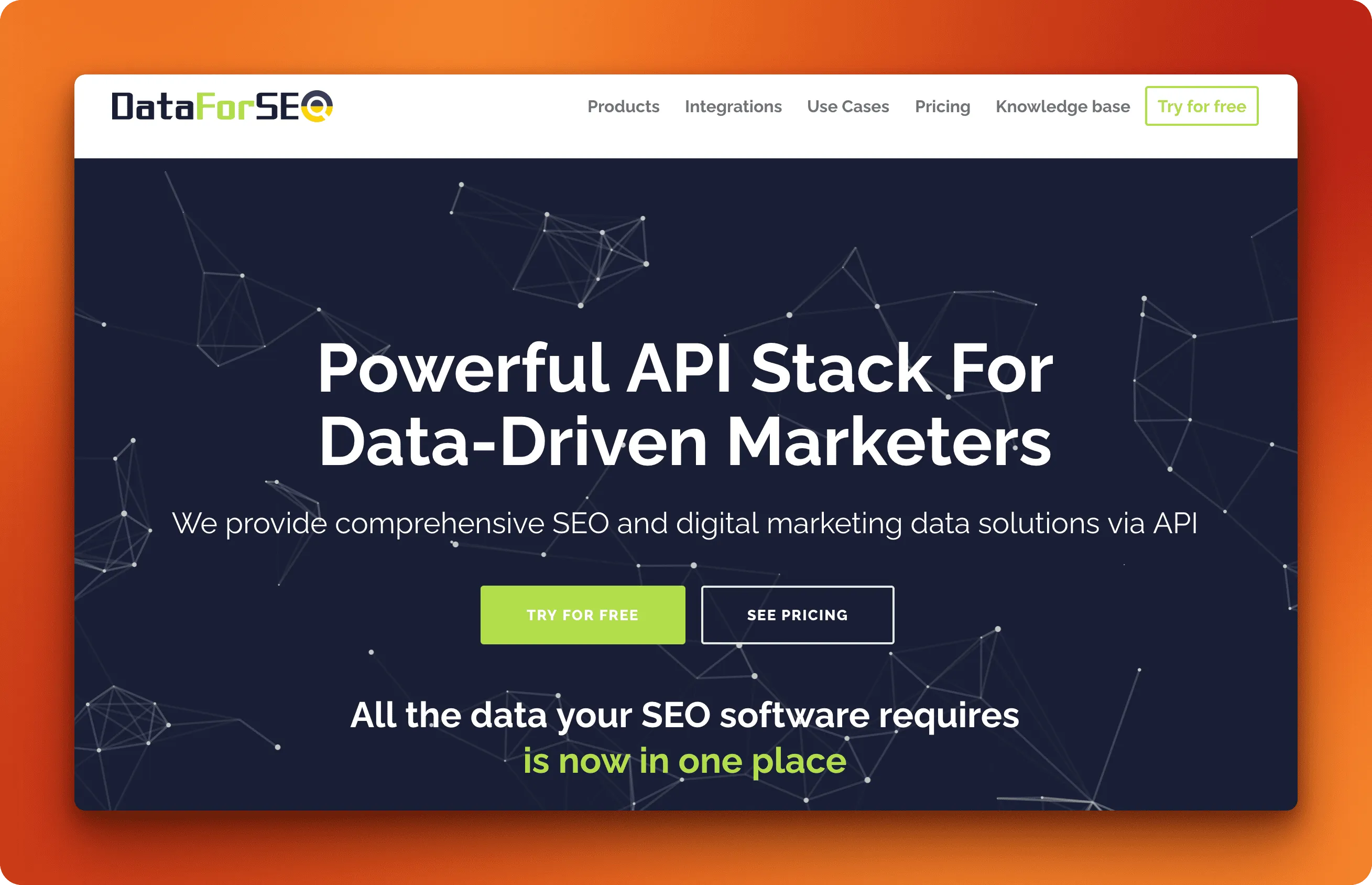 DataForSEO API interface displaying SERP data with keyword metrics and backlink analysis