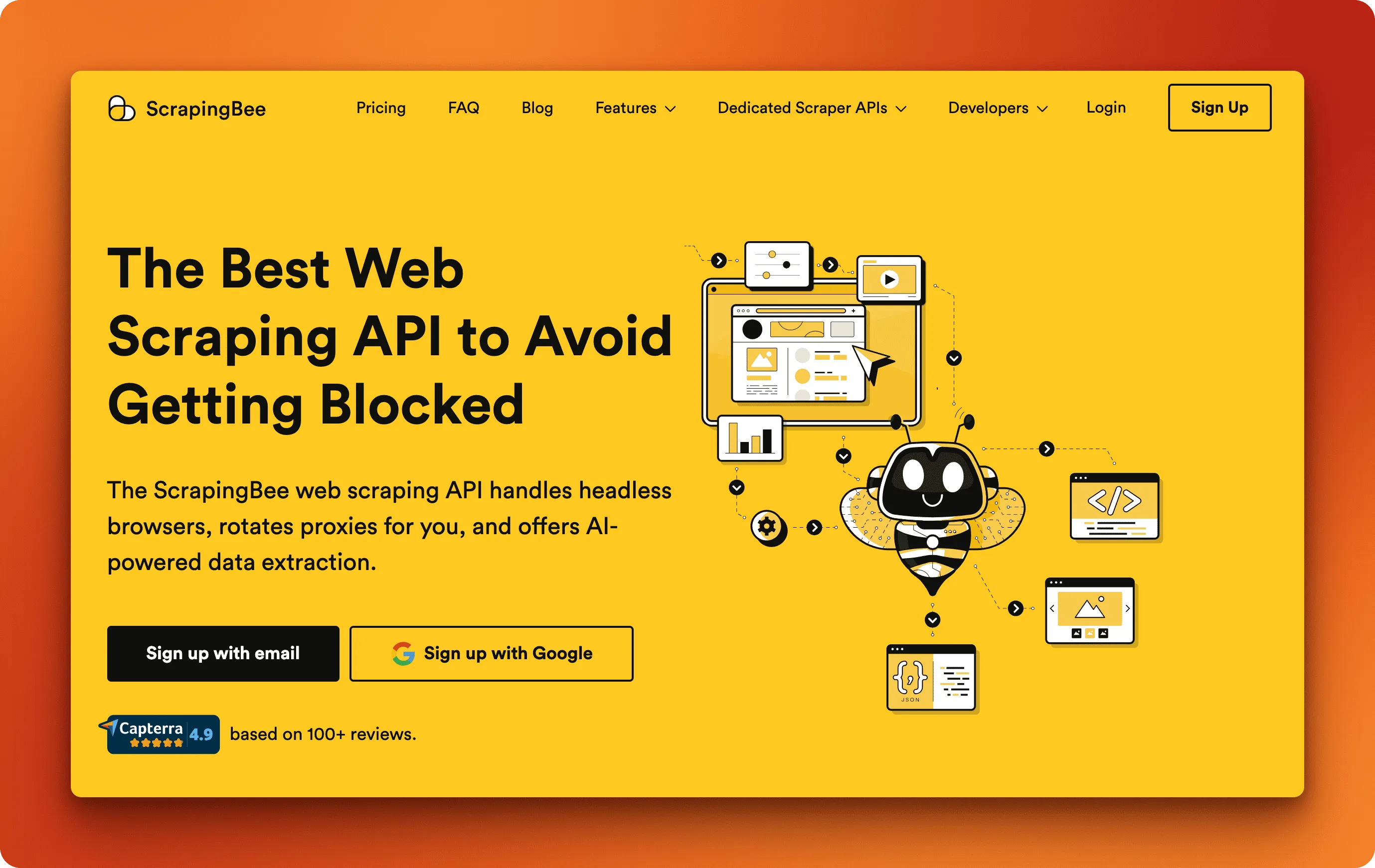 ScrapingBee web scraping API dashboard with Google Search endpoint documentation