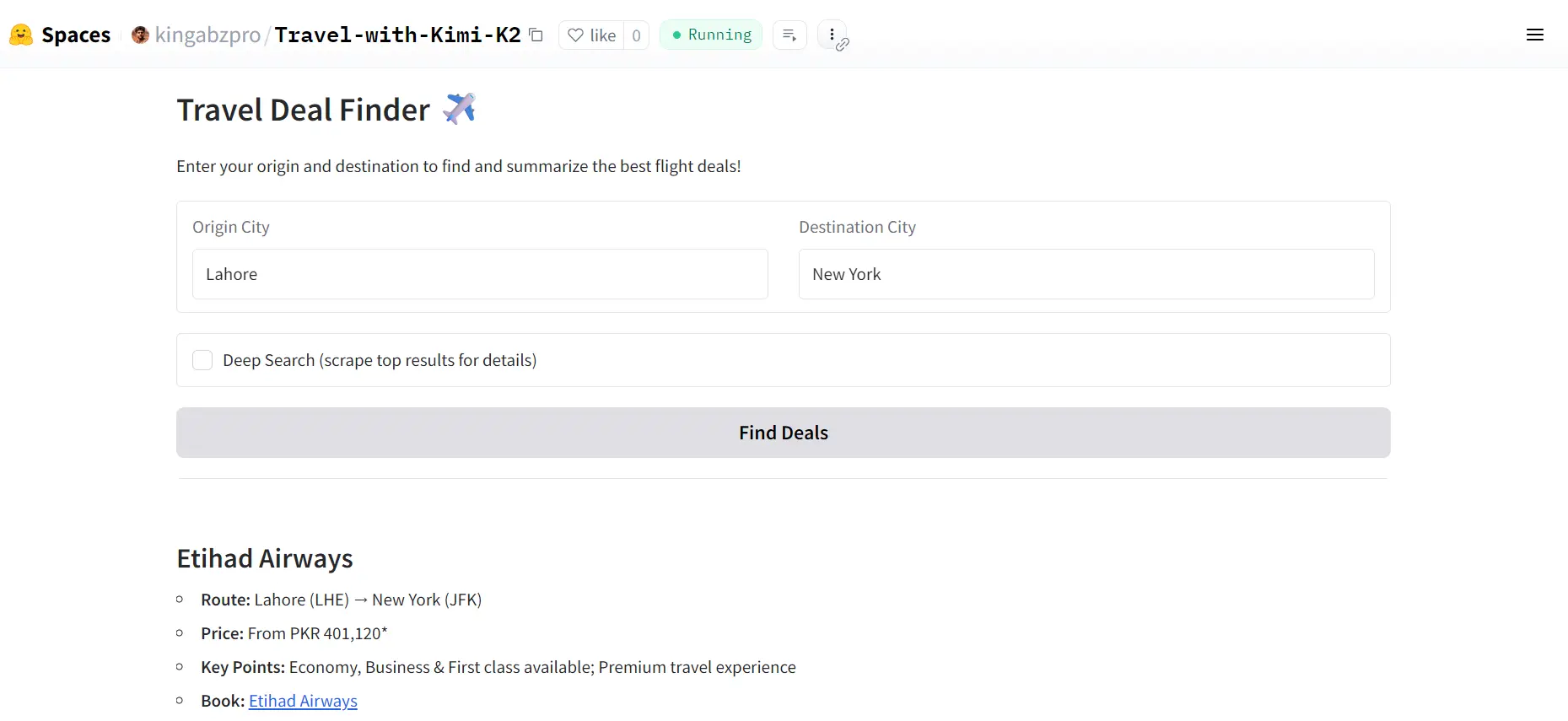 Travel Deal Finder Running
