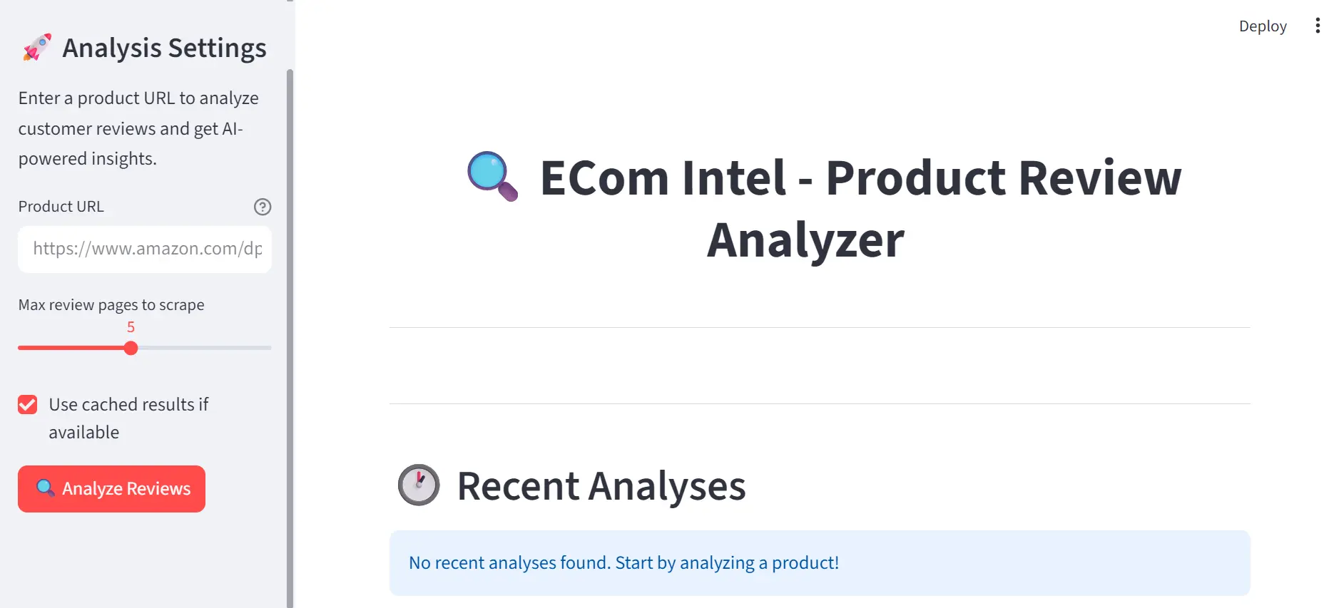 E-Commerce Intelligence Application dashboard