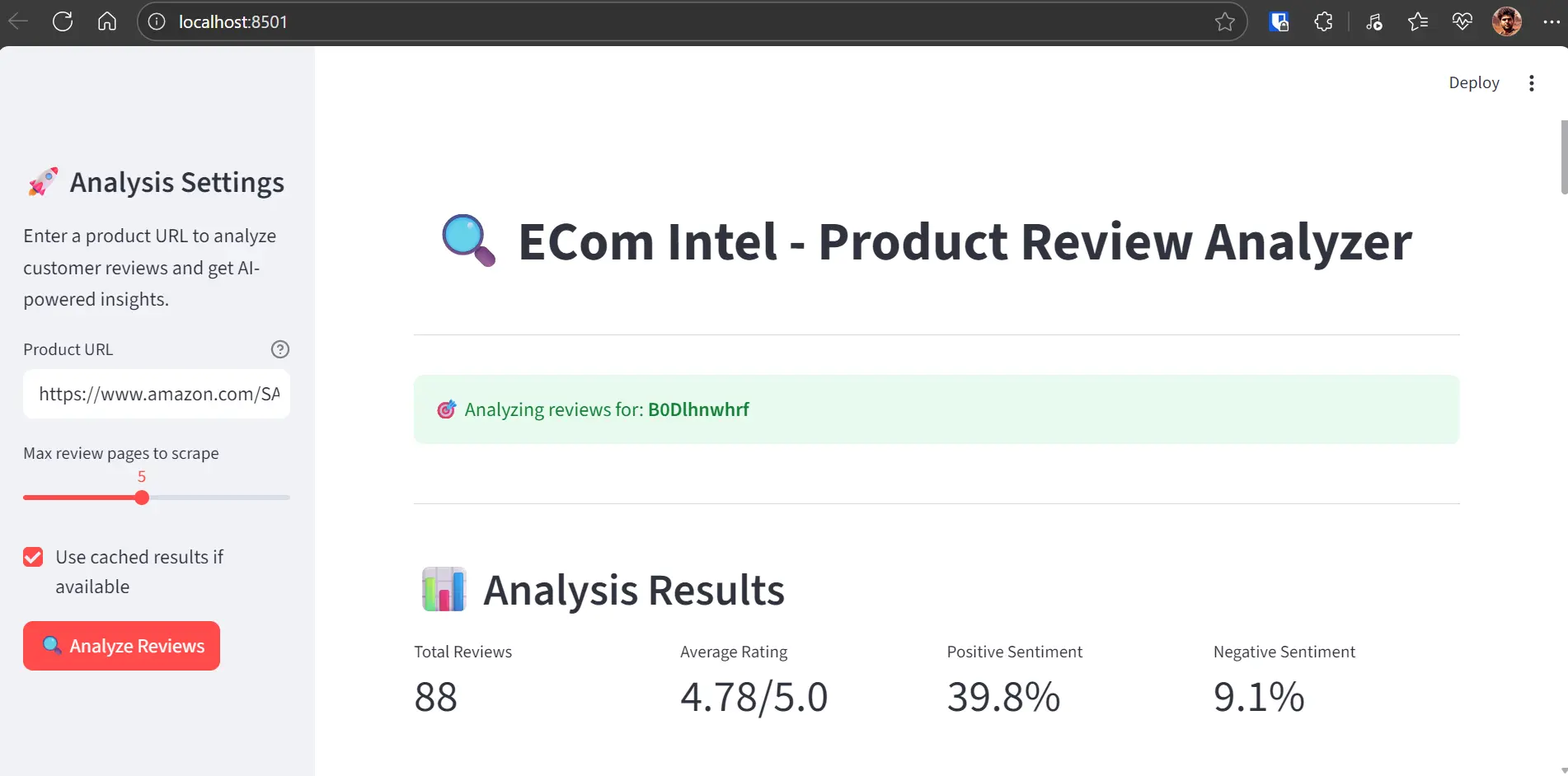 click the Analyze Reviews button
