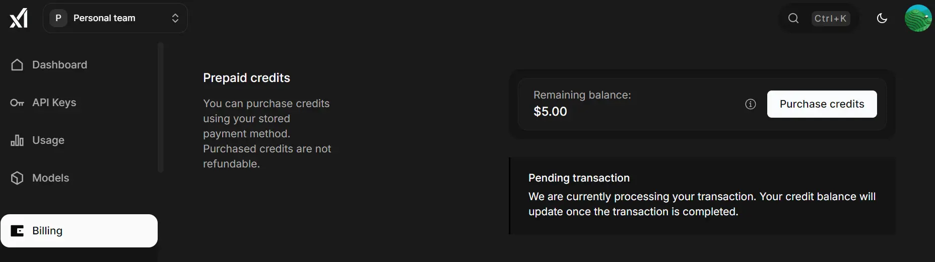 xAI console billing