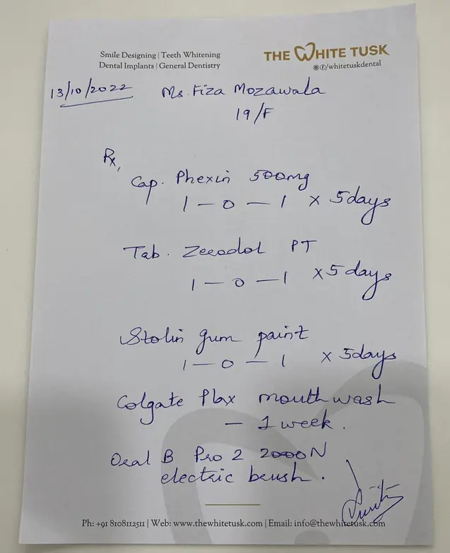 A scanned medical prescription showing handwritten medication details.