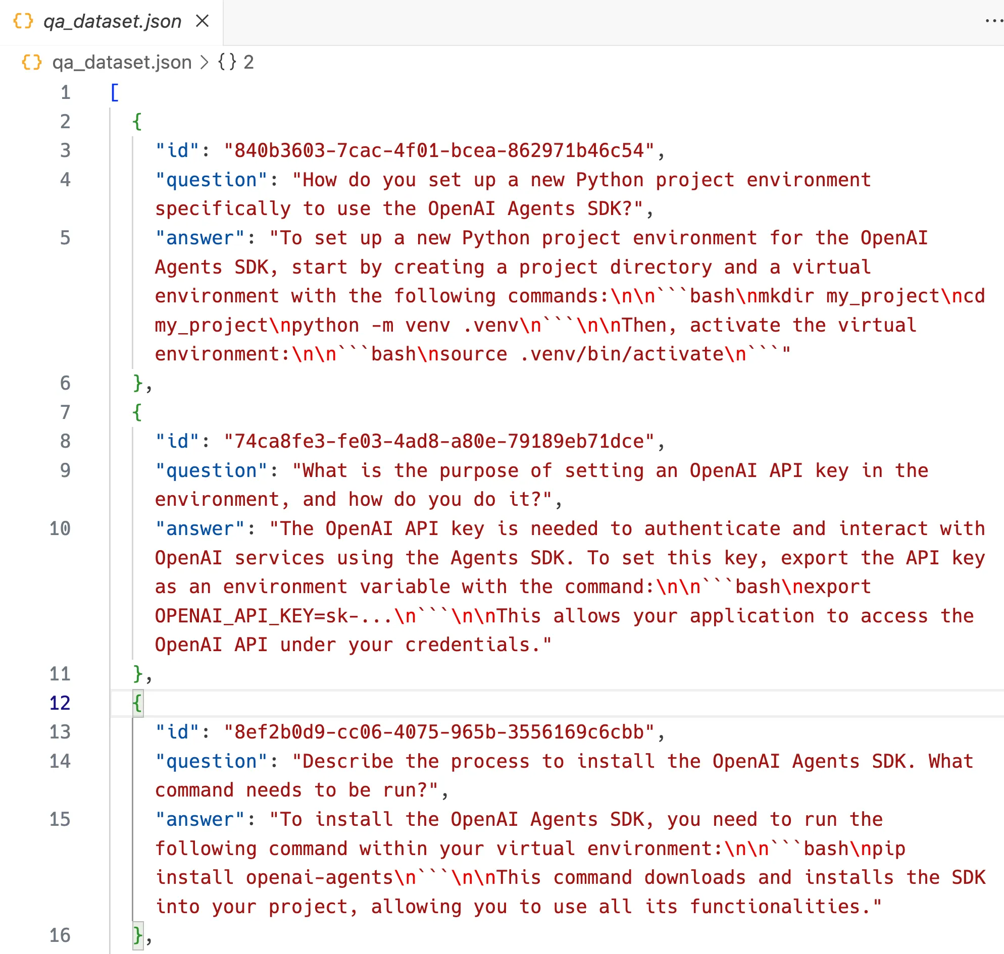 Example of generated QA pairs in JSON format
