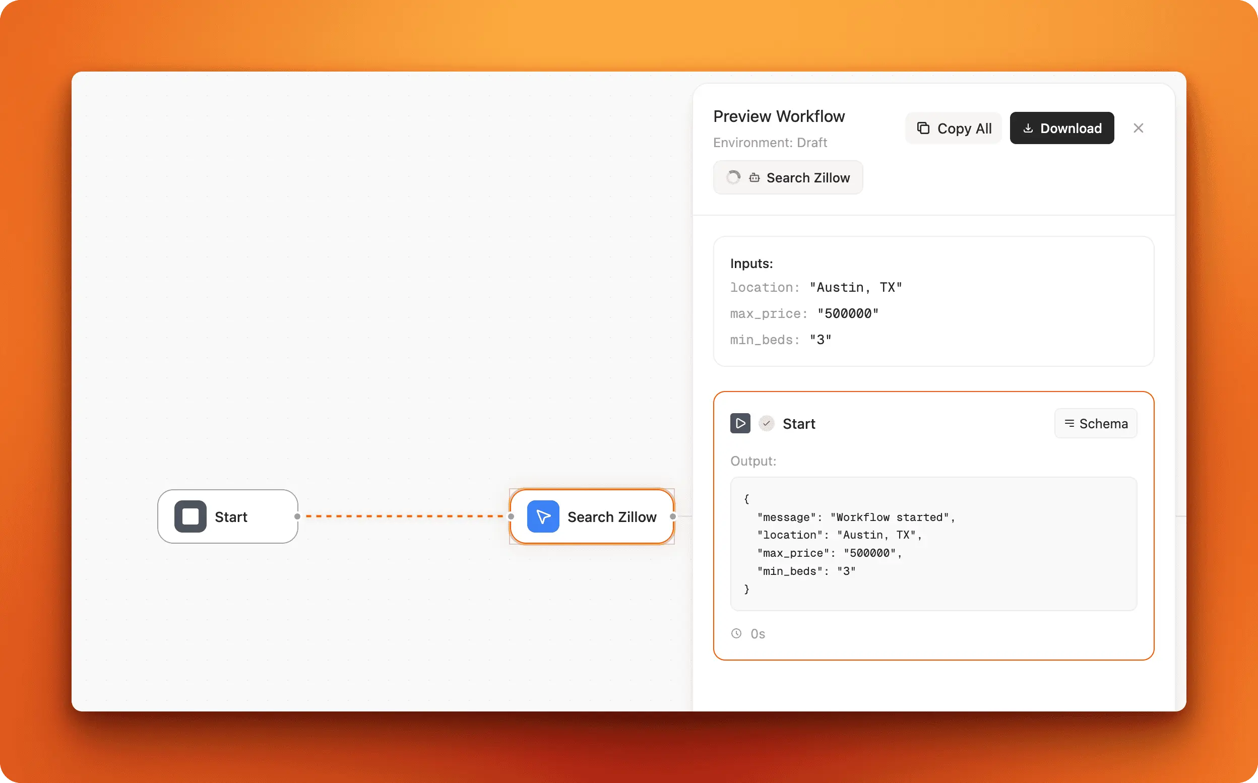 Workflow execution preview panel