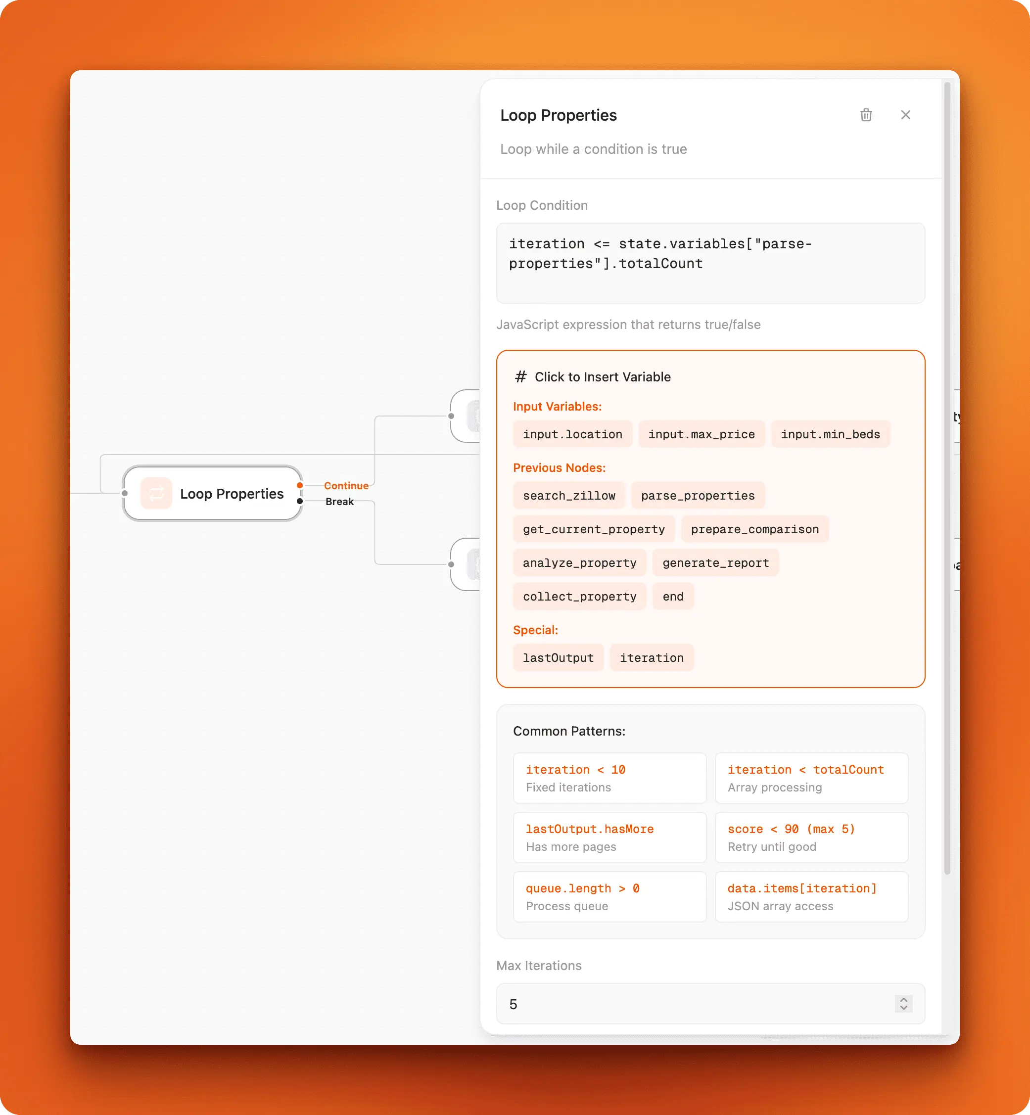 Loop node configuration