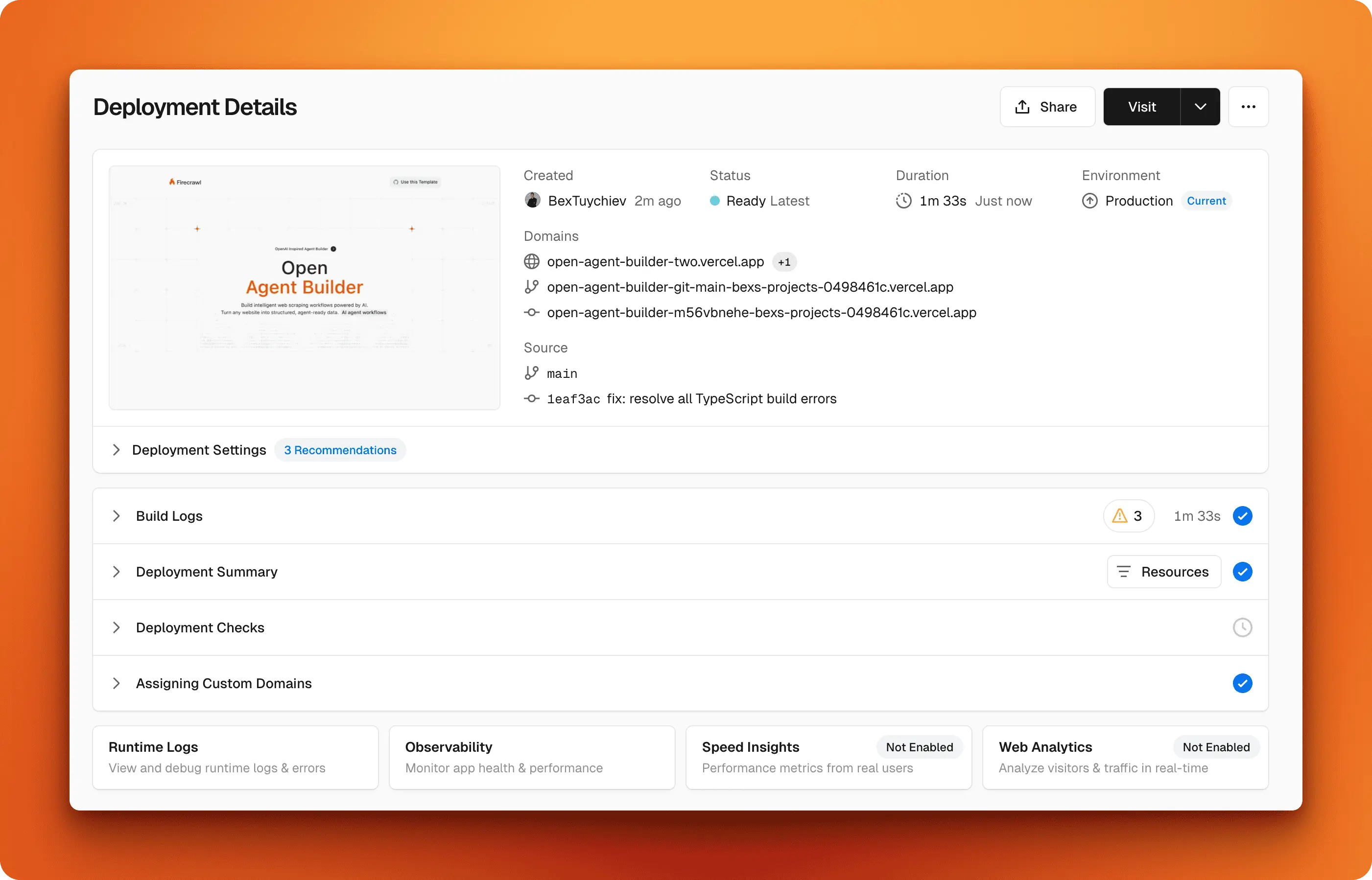 Successful Vercel deployment