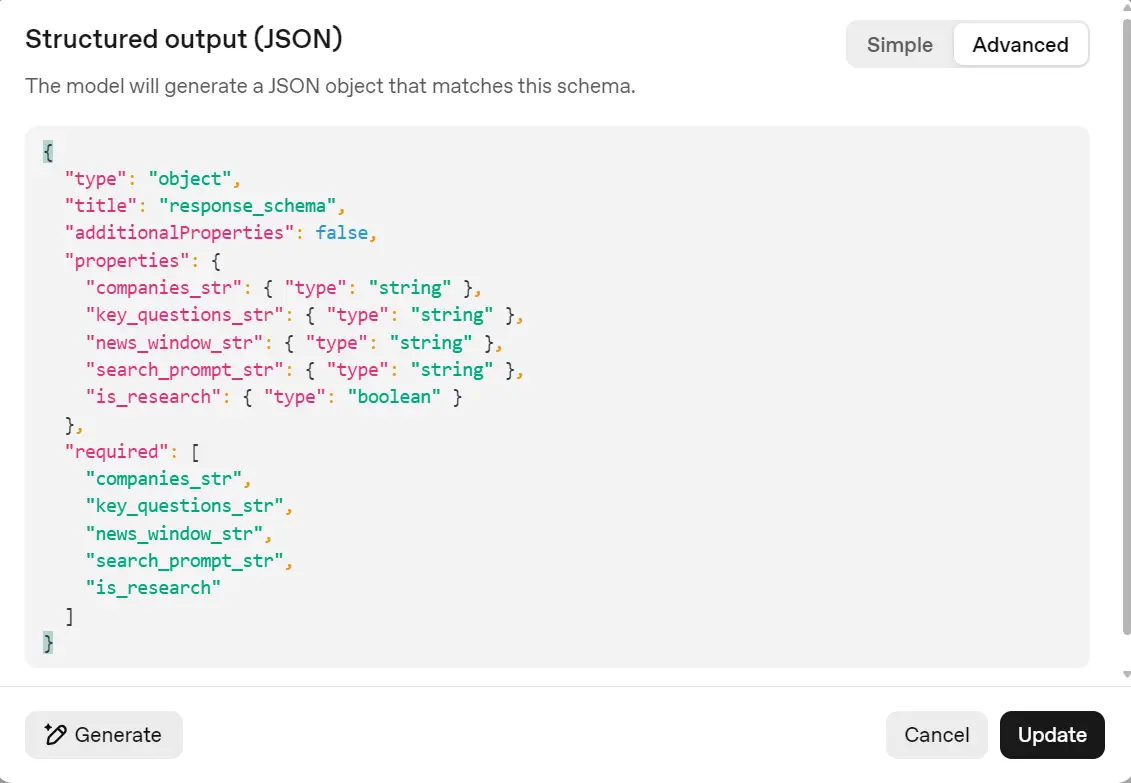 Output schema