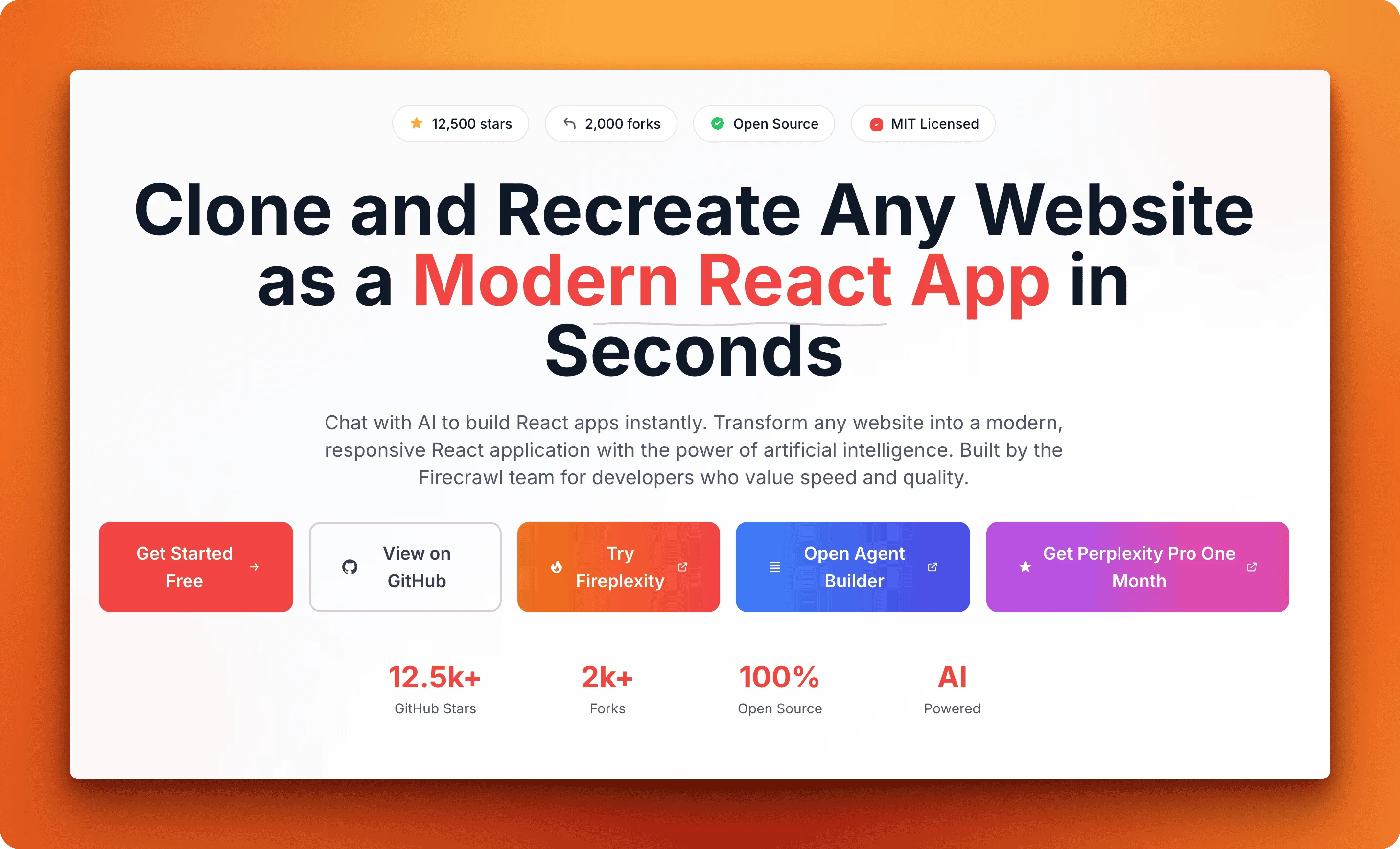 Open Lovable website homepage showing the React app cloning interface