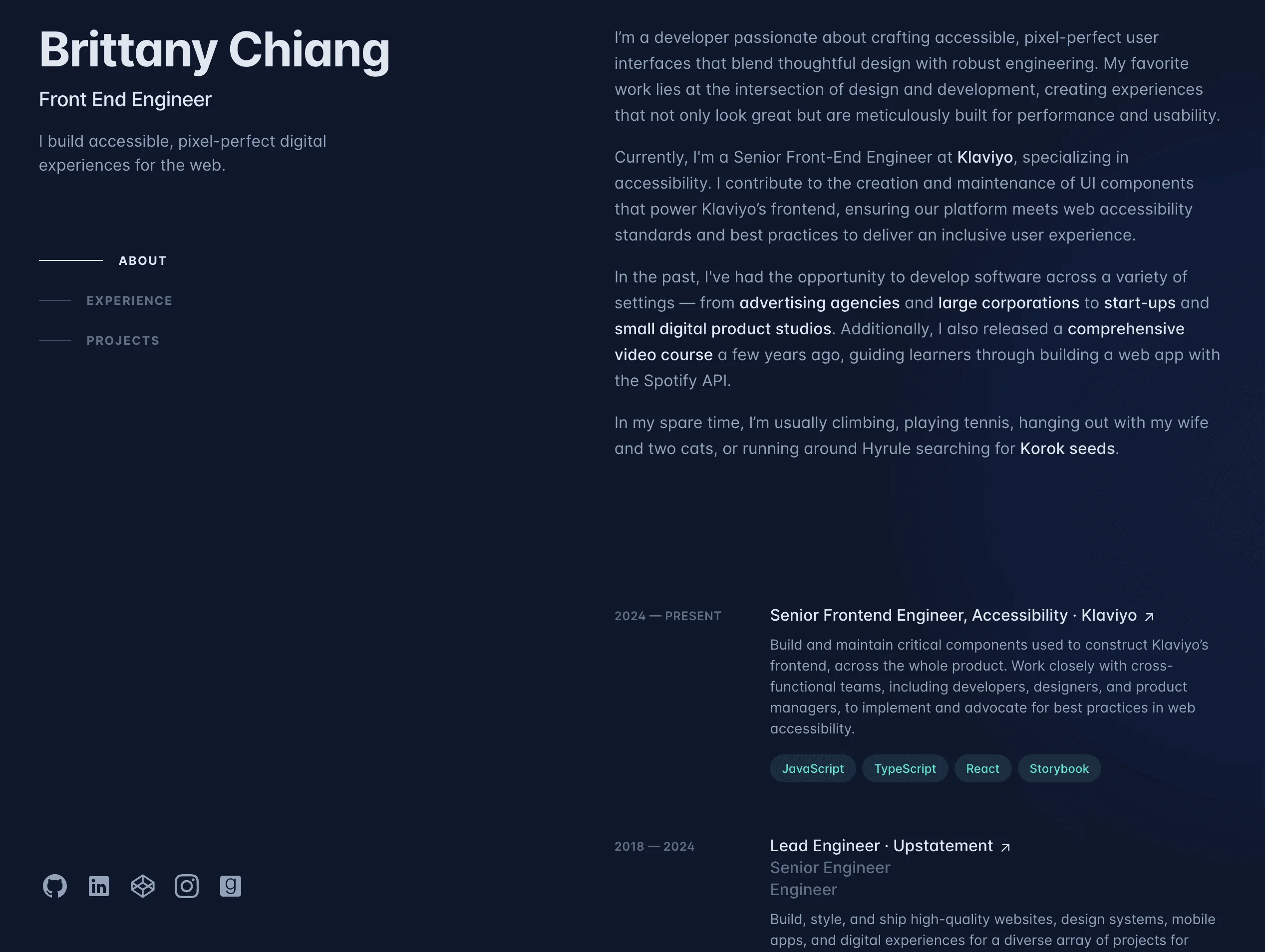 Original portfolio website before cloning with Open Lovable. Source