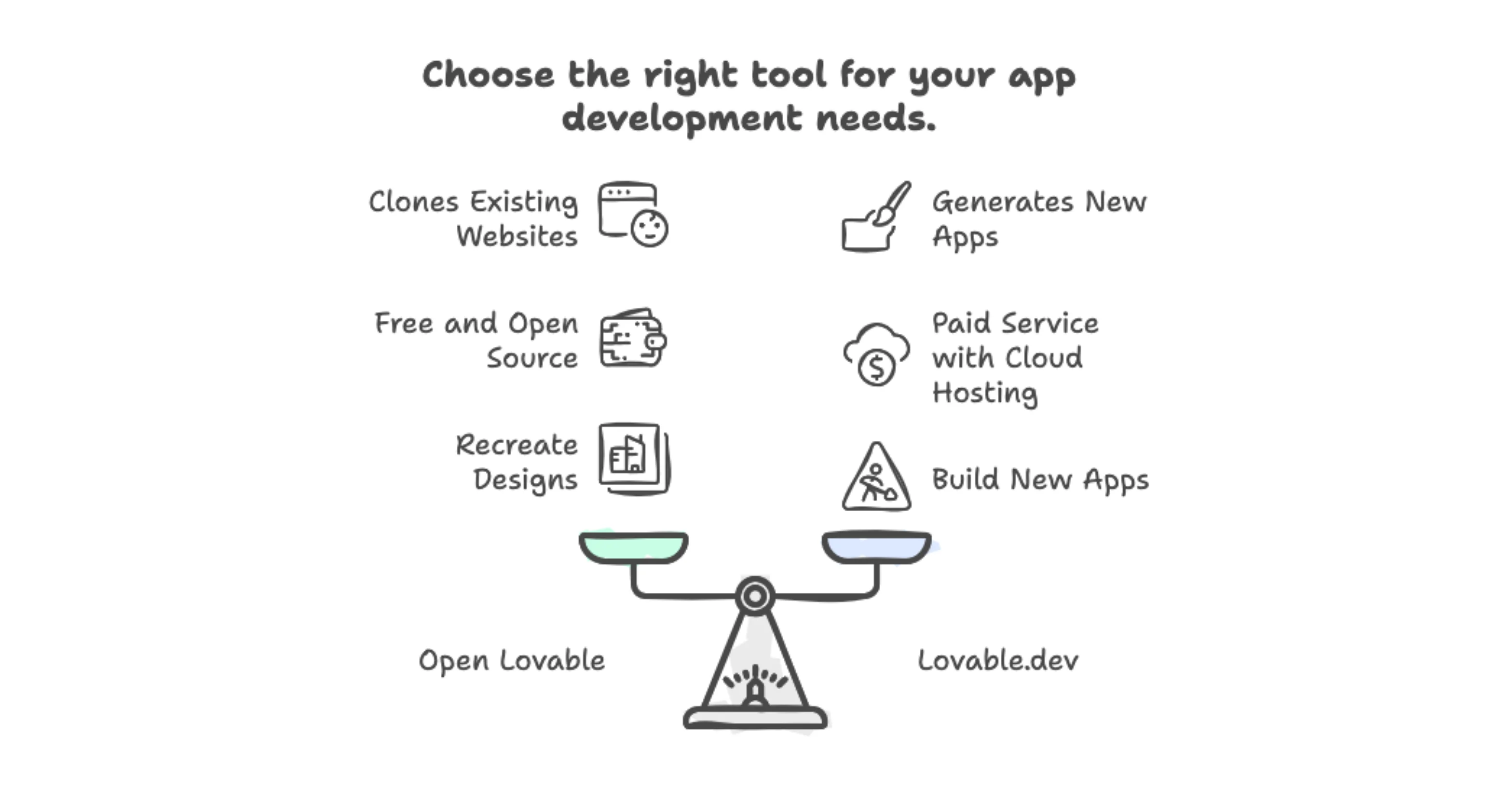 Comparison diagram between Open Lovable and Lovable.dev features and use cases