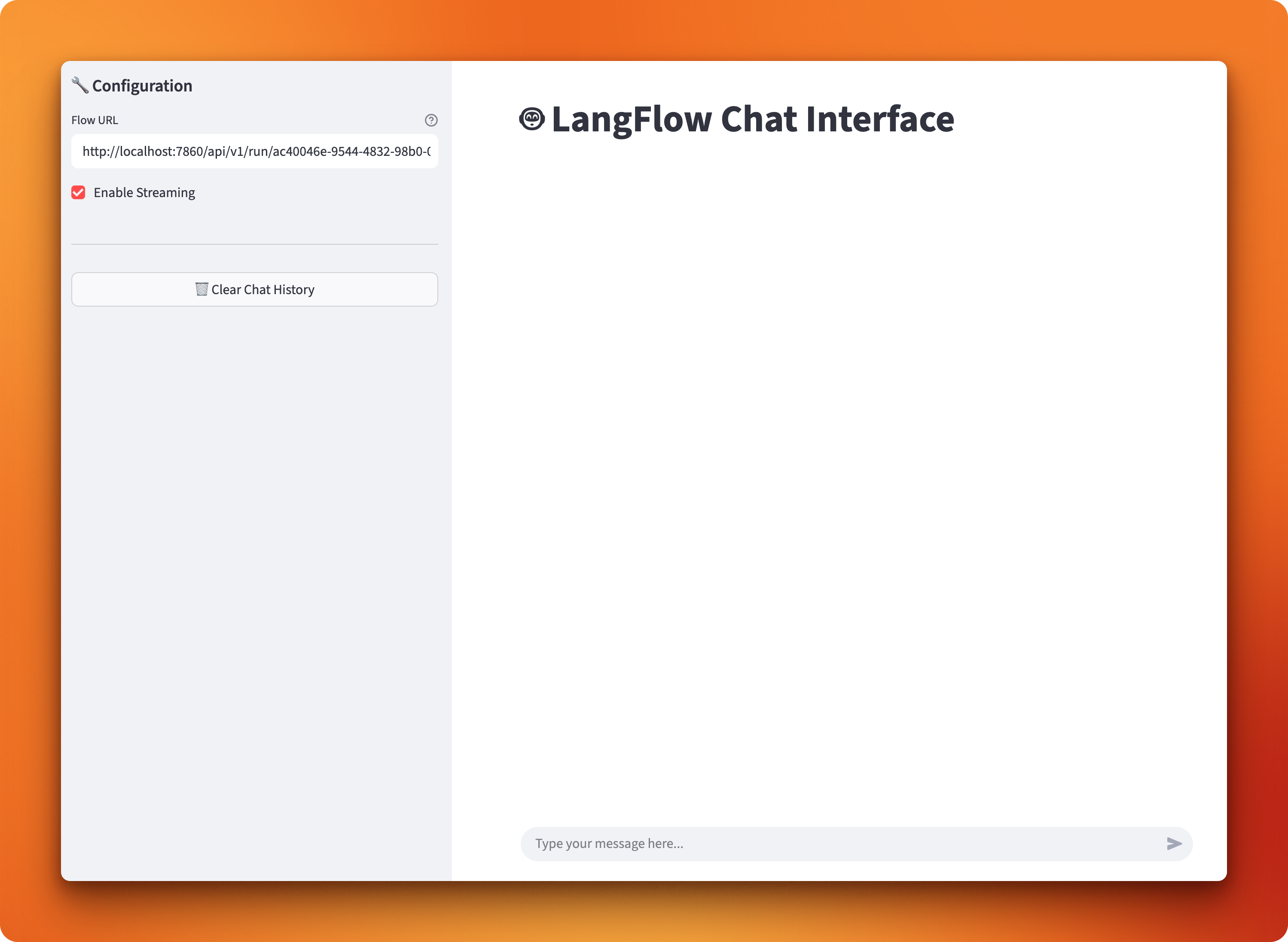 Streamlit chat interface for PDF RAG system showing a clean design with sidebar configuration options and message input field