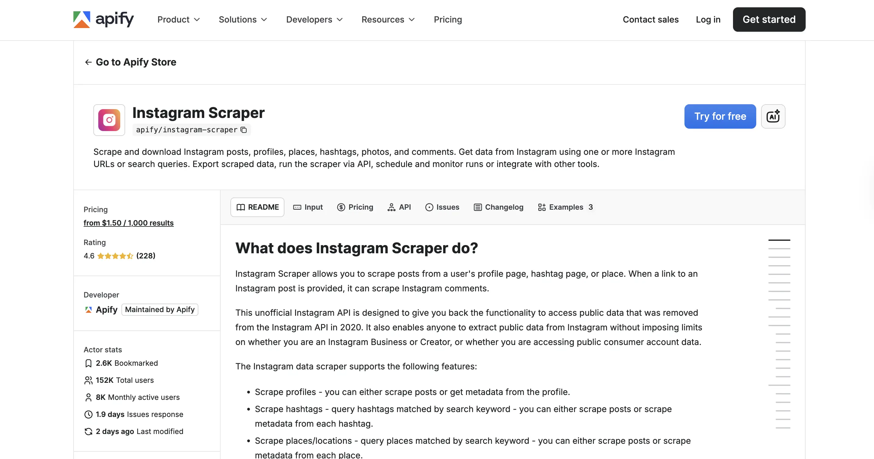 apify instragram scraper actor so users don't have to start from scratch