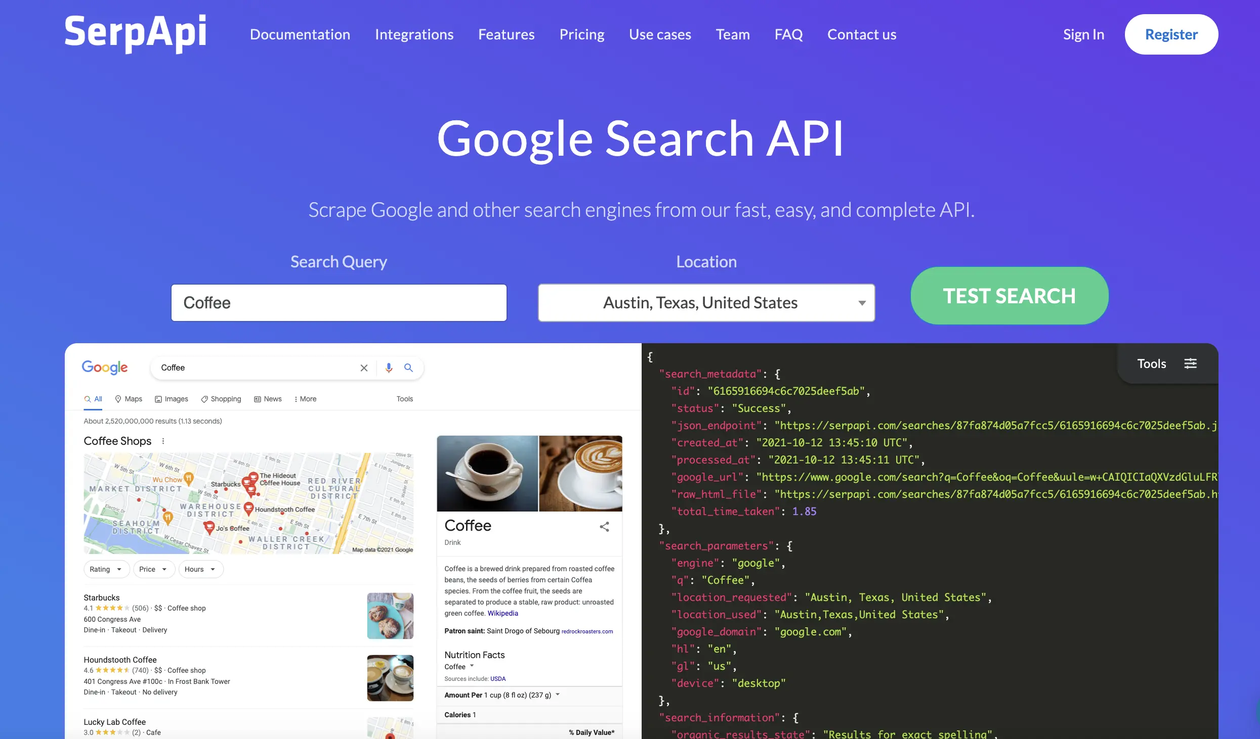 SerpAPI homepage