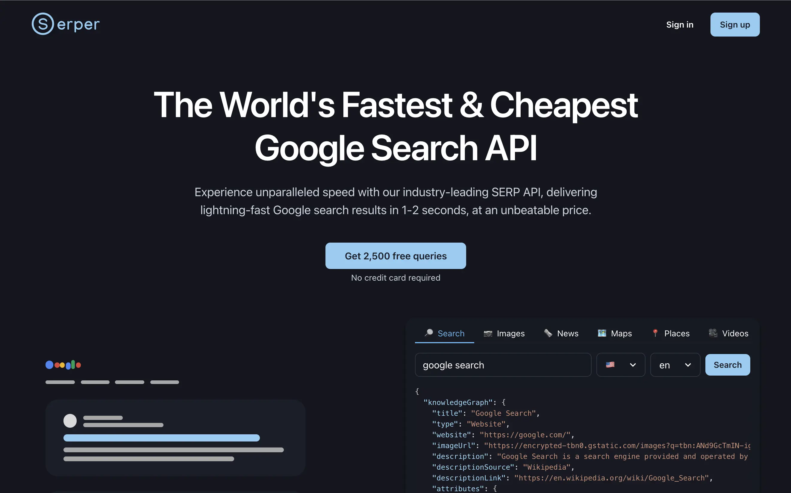 Serper homepage